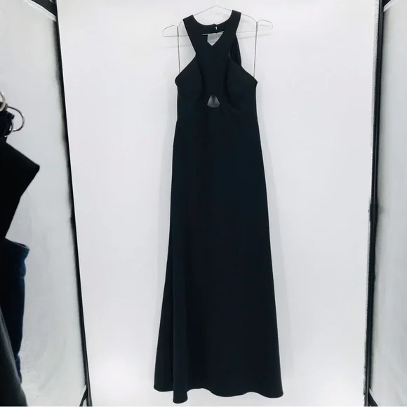 Aidan Mattox Scuba Crepe Cutout Open Back Gown in Black Size 6 - Picture 3 of 14